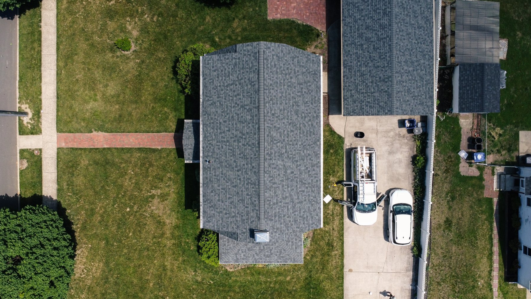 Overhead drone view of new Owens Corning Duration roof in Pitman NJ