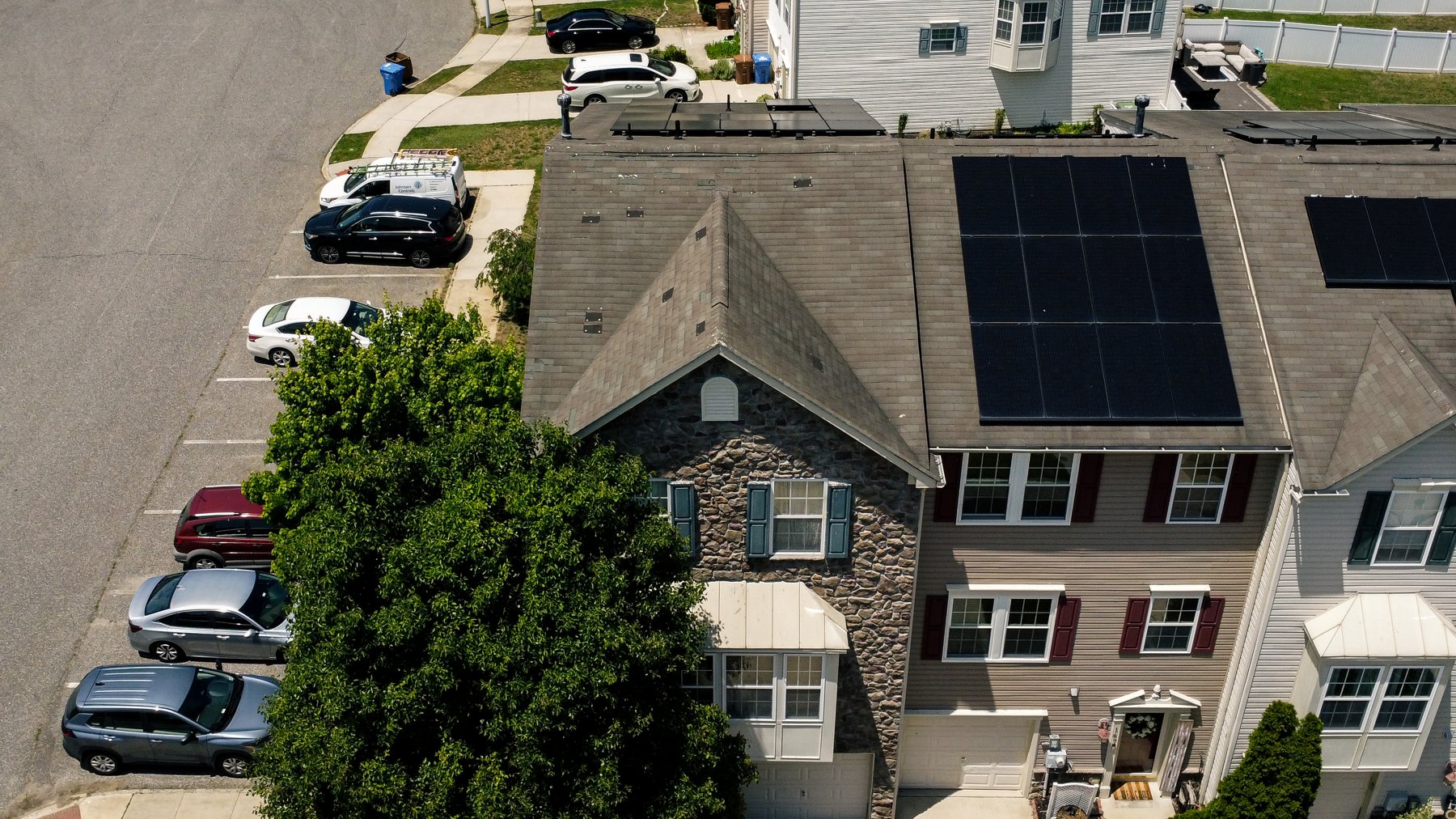 Aerial view of completed storm damage roof replacement in Woolwich Township NJ