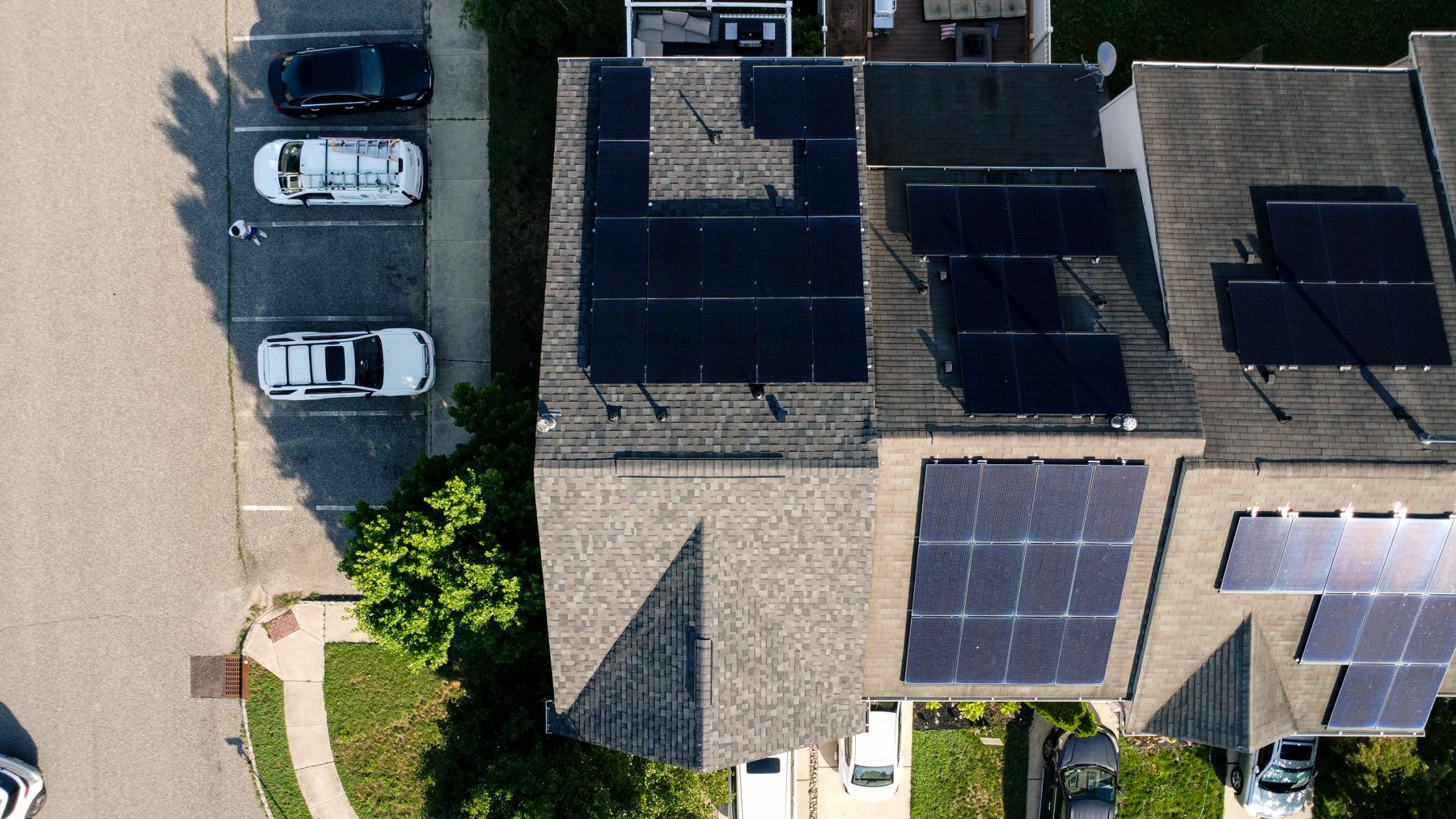 Drone view of new roof and neighborhood in Woolwich Township NJ